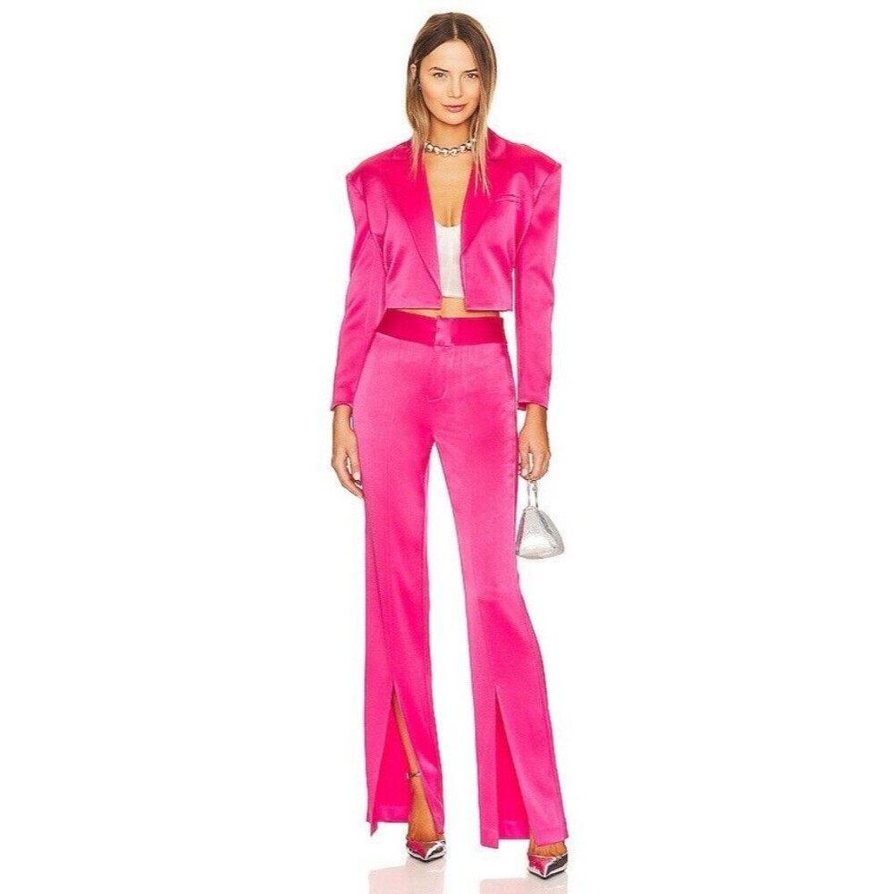 Alice + Olivia Jody Slit Front Satin Pants Pink Candy Size 6